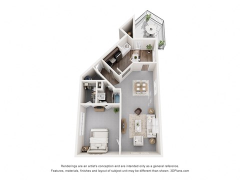 Floor plan for 1 bed, 1 bath, 951 sqft